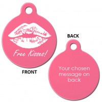 Pink Engraved Free Kisses Aluminium 31mm Large Round Pet Dog ID Tag